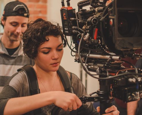 film school students working a camera