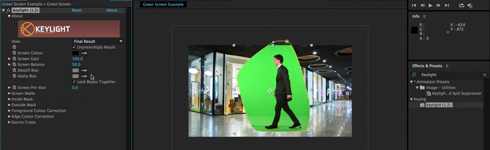 key out green screen after effects